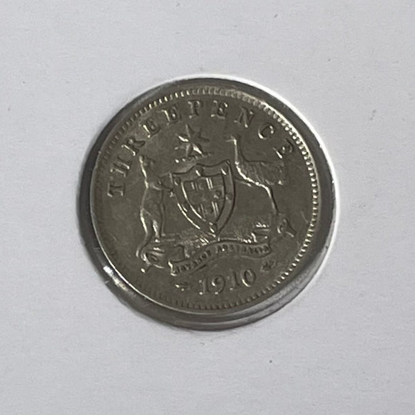 Australia 1910 3d Threepence Silver Coin Extremely Fine Condition