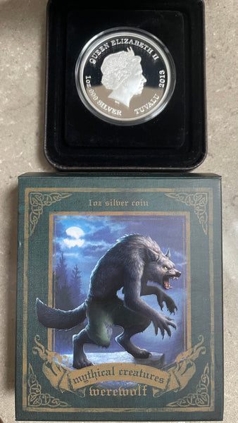 Tuvalu 2013 Perth Mint Colour Mythical Creatures $1 Werewolf Silver Proof Coin