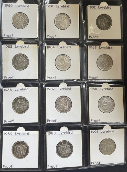 Australian 1966 to 1998 10c Proof Coin Collection Complete
