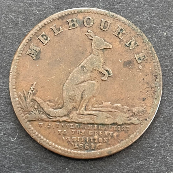 Victoria Australia, 1851 Melbourne Exhibition Medal/Token struck by W. J. Taylor VF