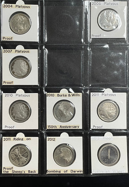 Australia 1966 to 2014 Proof Twenty Cents 20c Collection 44 Coins