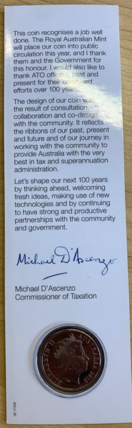 Australia 2010 20c Australian Taxation Office Centenary Uncirculated Coin on scarce official card