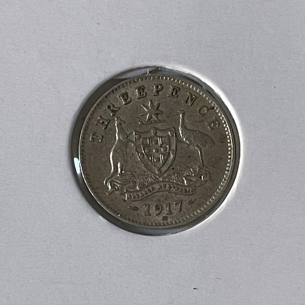 Australia 1917 3d Threepence Silver Coin Extremely Fine Condition