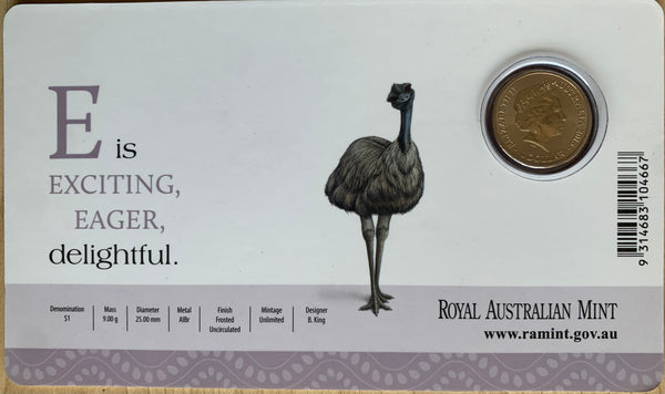 2015 Aussie Alphabet Coloured $1 coins "E" Emu