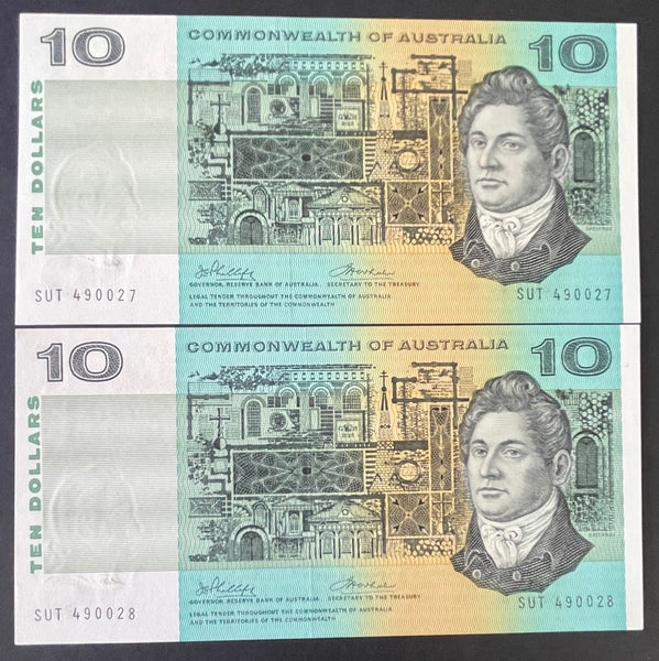 Australia $10 Phillips/Wheeler  Banknote Uncirculated Pair R304