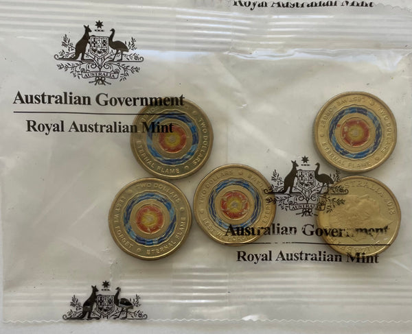 Australia 2018 $2 Australian Lest We Forget Eternal Flame Uncirculated Coin Mint Bag
