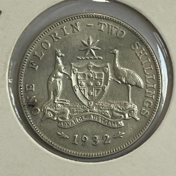 Australia 1932 Silver 2/- Florin rare date in Very Fine plus Condition