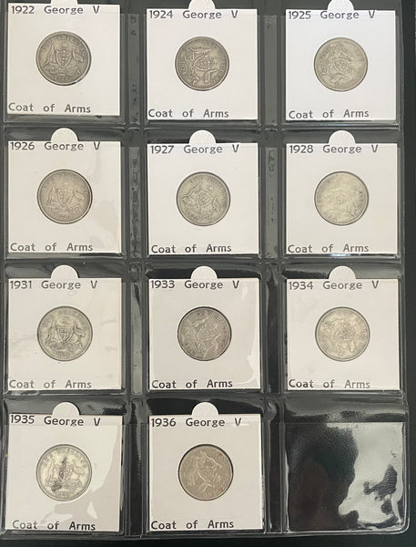 Australian Silver Shilling 1/- Set Complete Including 1921 & 1933