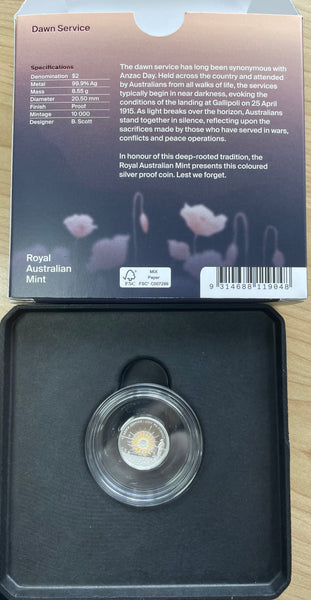 2026 Royal Australian Mint Dawn Service Lest We Forget $2 Coloured Silver Proof Coin
