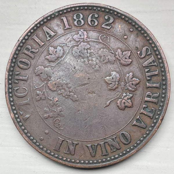 Australia 1862 Stokes "In Vino Virtitas" 1d Penny Token CofA reverse