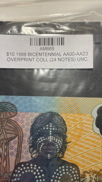 Australia 1988 $10 Bicentenary Commemorative Dated First Polymer Banknote Set of 24 Prefixes