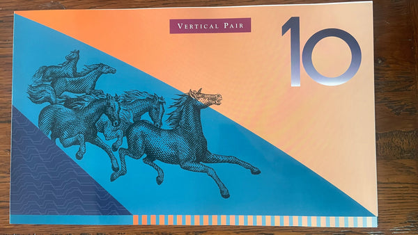 Australia 1997 $10 Polymer Evans/Macfarlane Uncut Vertical Pair Red Serial Number Banknote Folder