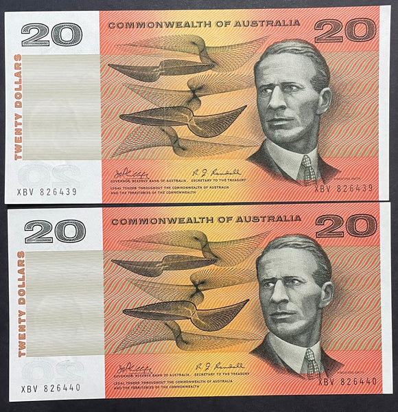 Australia 1968 $20 Phillips Randall Banknote Uncirculated Pair R403