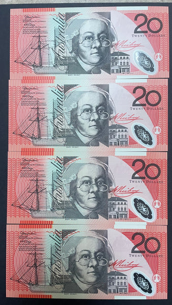 Australia 2002 $20 Macfarlane Henry Polymer First Prefix AA02 Run of 4 R420aF