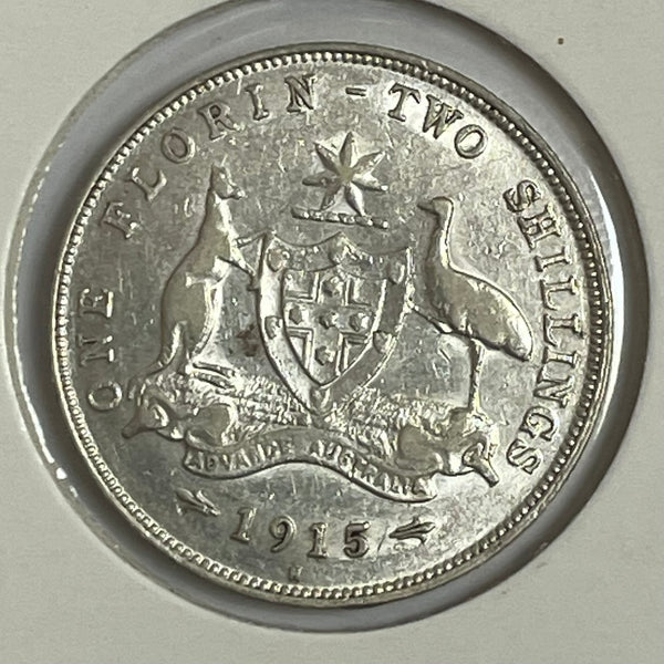 Australia 1915H 2/- Florin Silver Coin Extremely Fine Condition