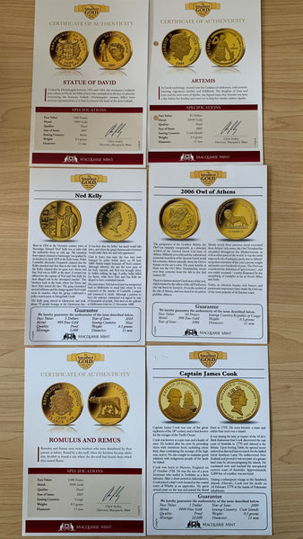 Macquarie Mint "The Smallest Gold Coins of The World" Collection 44 x .5 gram gold coins