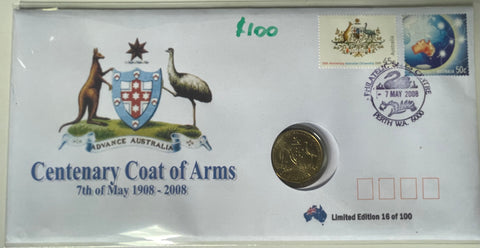 2008 Australia Centenary Coat of Arms  PNC with $1 coin