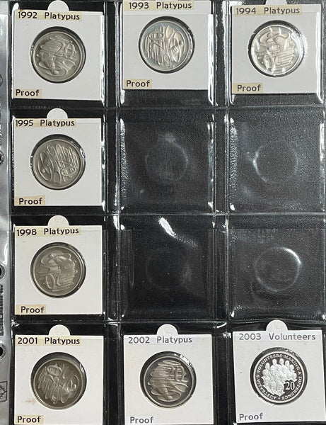 Australia 1966 to 2014 Proof Twenty Cents 20c Collection 44 Coins