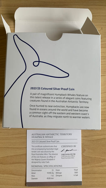 Australian Antarctic Territory 2023 $5 Coloured Humpback Whale silver proof coin