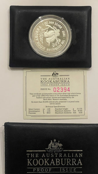 Australia 1993 Perth Mint $1 Kookaburra 1oz Silver Proof Coin
