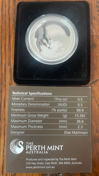 Australia 2010 Perth Mint Australian Bush Babies Sugar Glider 1/2oz Silver Coin