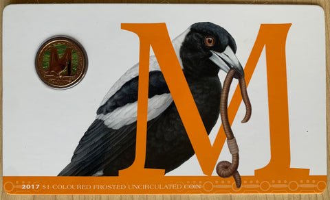 2017 Aussie Alphabet Coloured $1 coin "M" Magpie