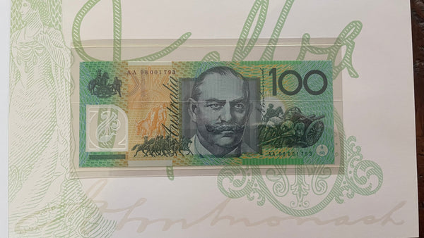 Australia 1998 $5, $10, $20, $50 & $100 Deluxe Banknote Folder, Matching Serial Numbers