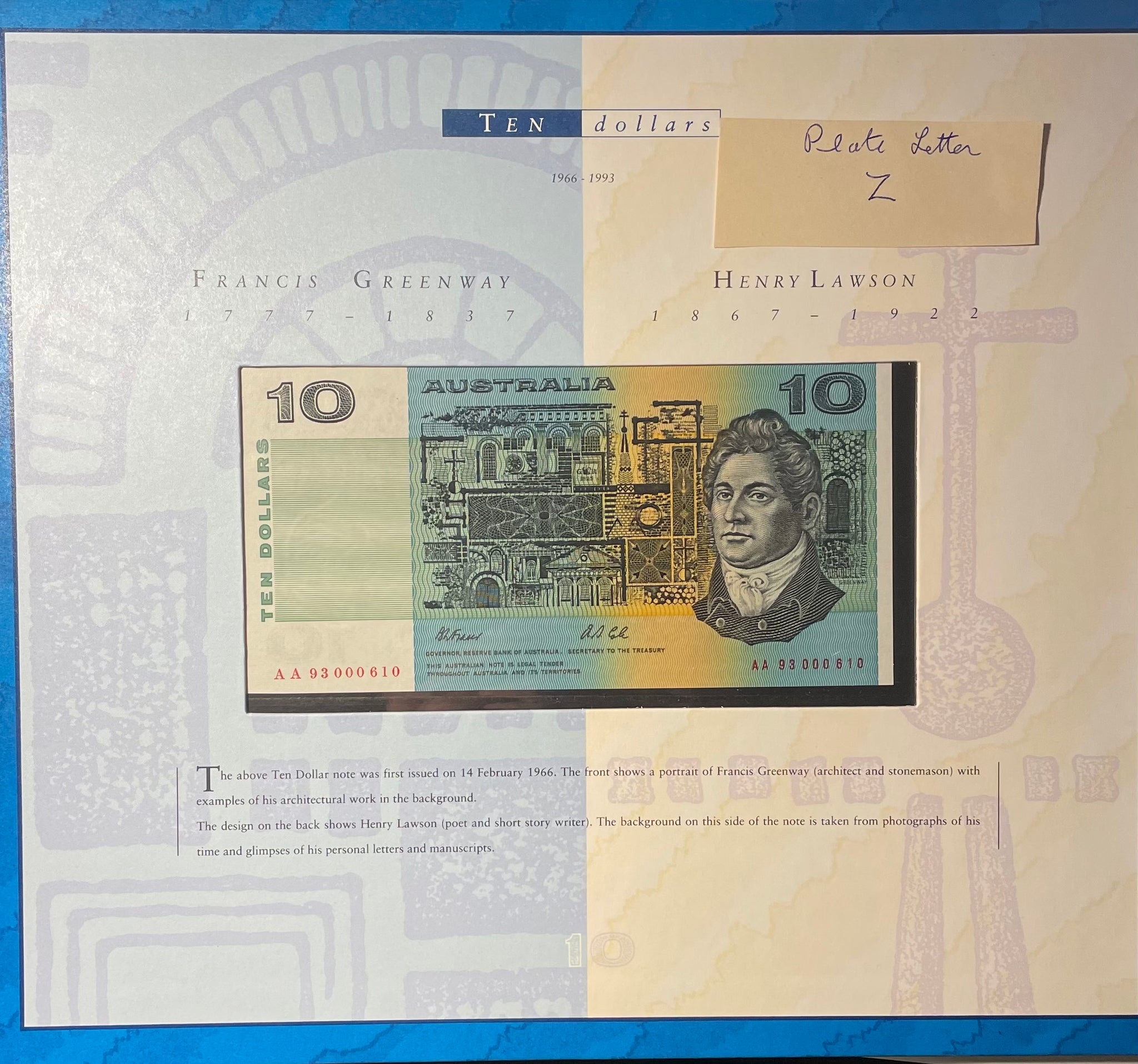 Australia 1993 $10 Last Paper & $10 1st Polymer Matching Red serial numbers Banknote Portfolio