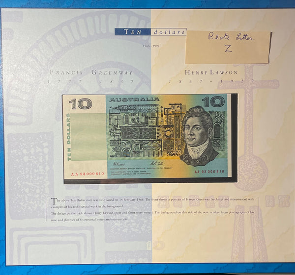 Australia 1993 $10 Last Paper & $10 1st Polymer Matching Red serial numbers Banknote Portfolio