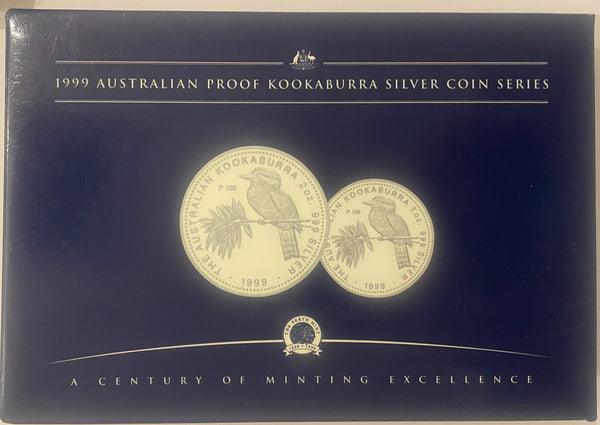 Australia 1999 Perth Mint Kookaburra 1oz & 2oz .999 Silver Proof Coin Set