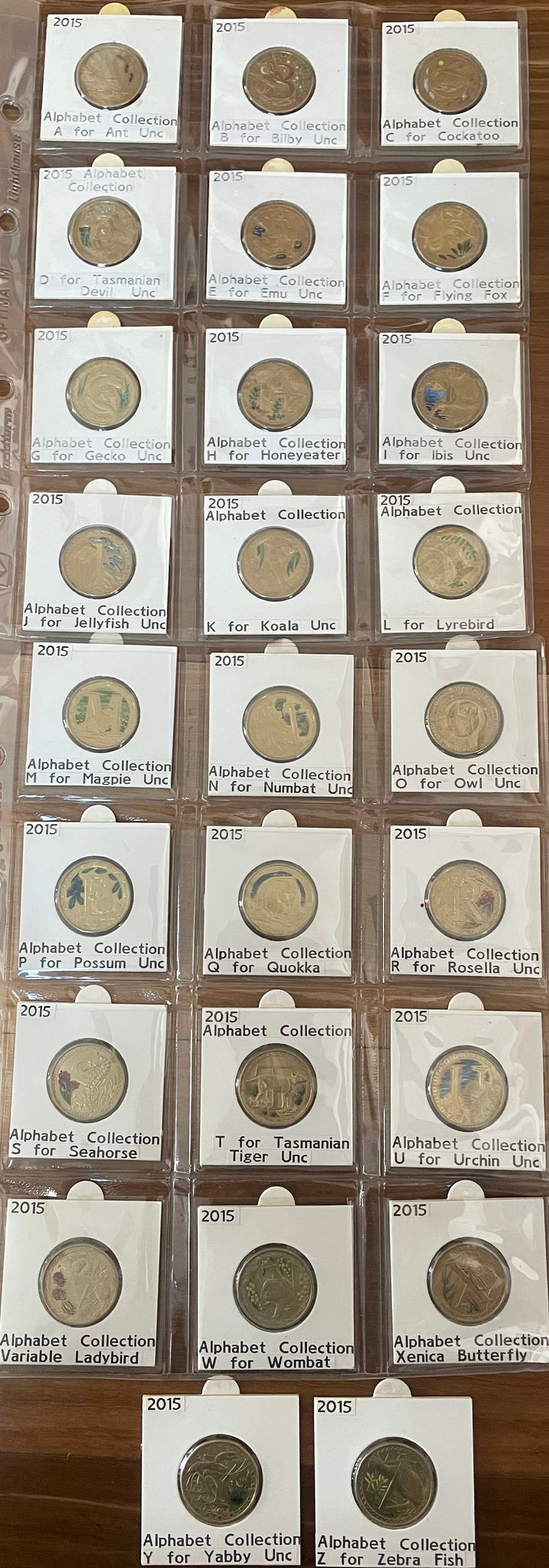 Australia 2015 Aussie Alphabet Coloured $1 coins Complete A to Z set of 26