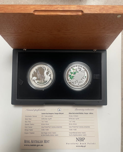 Australia 2013 Royal Australian Mint $1 Kangaroos of the World Set of 2 1oz Silver Proof Coins