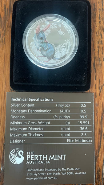 Australia 2010 Perth Mint Australian Bush Babies Bilby 1/2oz Silver Coin