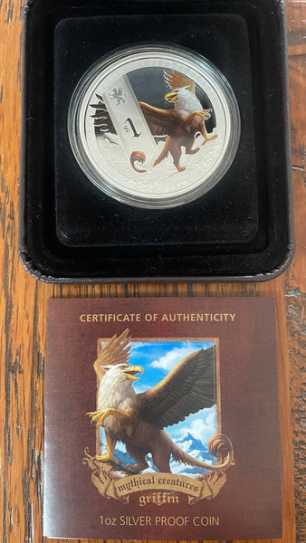 Tuvalu 2013 Perth Mint Colour Mythical Creatures $1 Griffin Silver Proof Coin