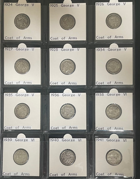 Australia 1910-64 Six Pence 6d Complete collection. Silver