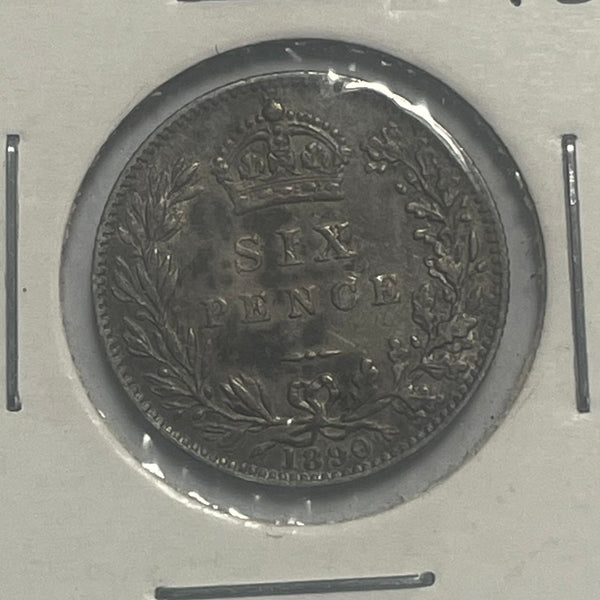 UK Great Britain 1890 Queen Victoria Silver 6d Sixpence Coin