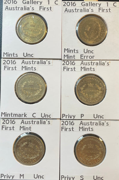 Australia 2016 Royal Australian Mint $1 Australia's First Mints Dollar Coin Uncirculated Privy Mark (6)