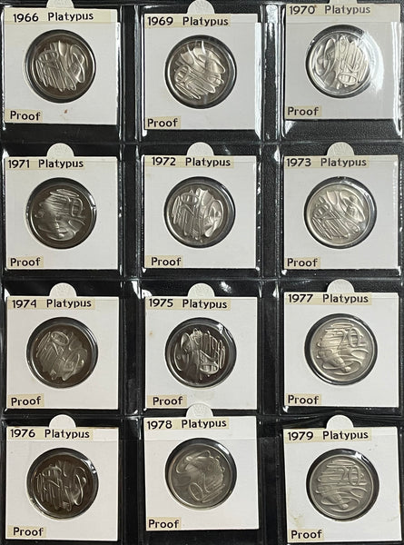 Australia 1966 to 2014 Proof Twenty Cents 20c Collection 44 Coins