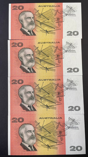 Australia 1994 $20 ADK Fraser Evans Last Prefix Uncirculated Run of 4. R415L