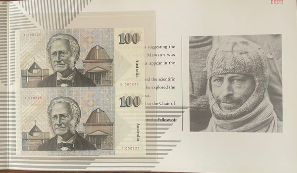 Australia 1995 $100 Uncut Vertical Pair Red Serial Numbers Banknote Folder