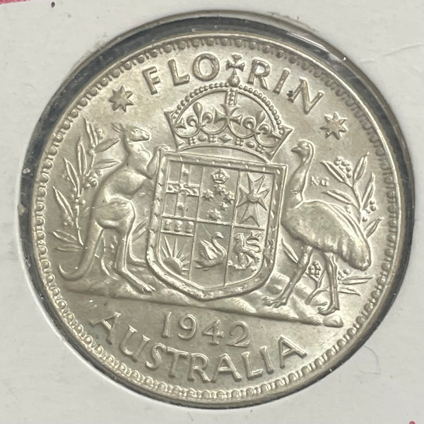 Australia 1942 2/-Florin Silver Coin about Uncirculated Condition