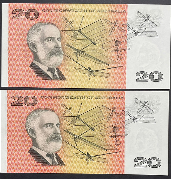 Australia 1966 $20 Coombs Wilson Banknote Uncirculated Pair R401