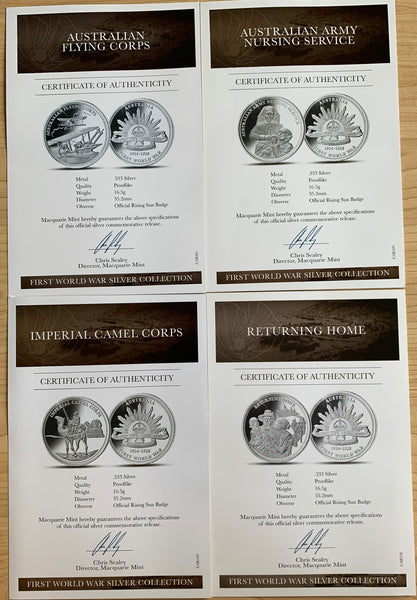 Macquarie Mint First World War Silver 10 Medallion Commemorative Collection with Gold Coin