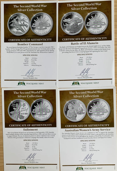 Macquarie Mint Second World War 8 Silver Medallions Commemorative Collection