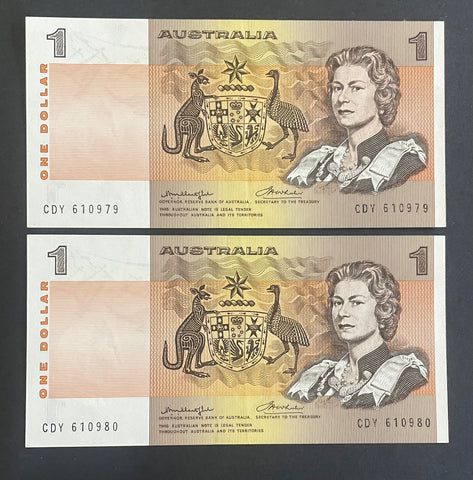Australia 1976 R76a $1 Knight/Wheeler Centre Thread Folded Uncirculated Pair