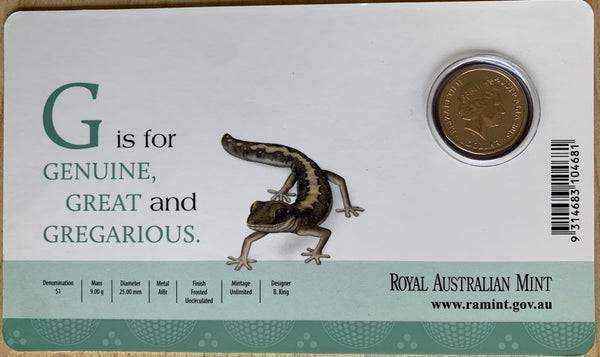 2015 Aussie Alphabet Coloured $1 coins "G" Gecko