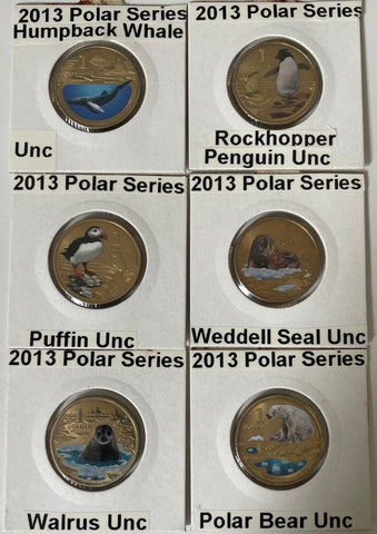 Australia 2013 Royal Australian Mint $1 Polar Animals Series Set of 6 Coins