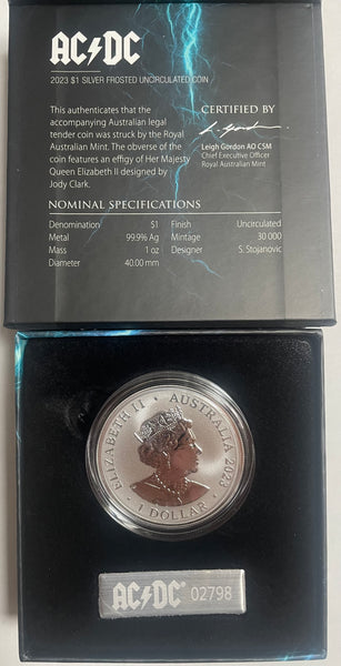 Australia 2023 $1 AC/DC ACDC 1oz Silver Fostered Uncirculated Coin