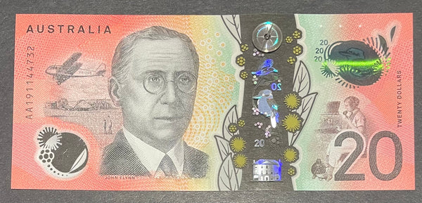 Australia 2019 $20 Lowe Gaetjens Next Generation Polymer Banknote R427F First Prefix AA19 Uncirculated