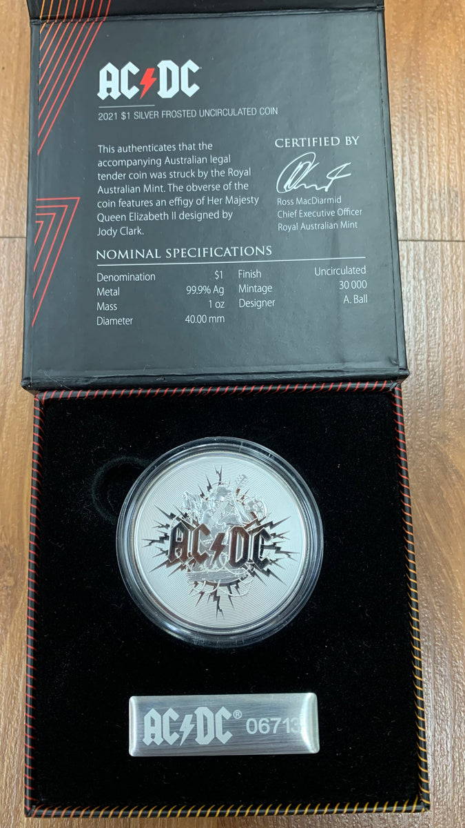Australia 2021 Royal Australian Mint $1 AC/DC ACDC Silver Frosted Unci ...